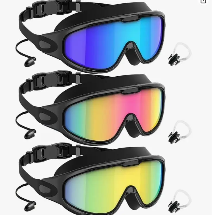 MARISUN Goggles Swimming Adult Swim-Goggles: Wide View with UV400 Protection Anti Fog No Leak for Men and Women 3 Pack fit outdoorfun Swim Kit Nose Clips Swim Glasses summerwins