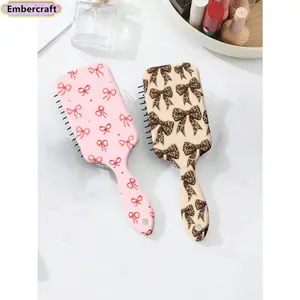 Cute Leopard Print Bow Hairbrush Set - Portable Lightweight Women's Hair Styling Tool, Teen Girl Gifts, Ideal for Home, Travel, Gift-Ready Fashion Accessory Set