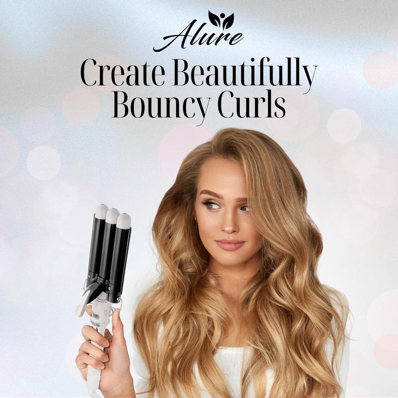 Three Barrel Curling Iron Wand with LCD Temperature Display - 1 Inch Ceramic Tourmaline Triple Barrels, Dual Voltage Crimping Tool, Best Hair Waver for Beachy/Frizz Free Waves (Rose Gold)