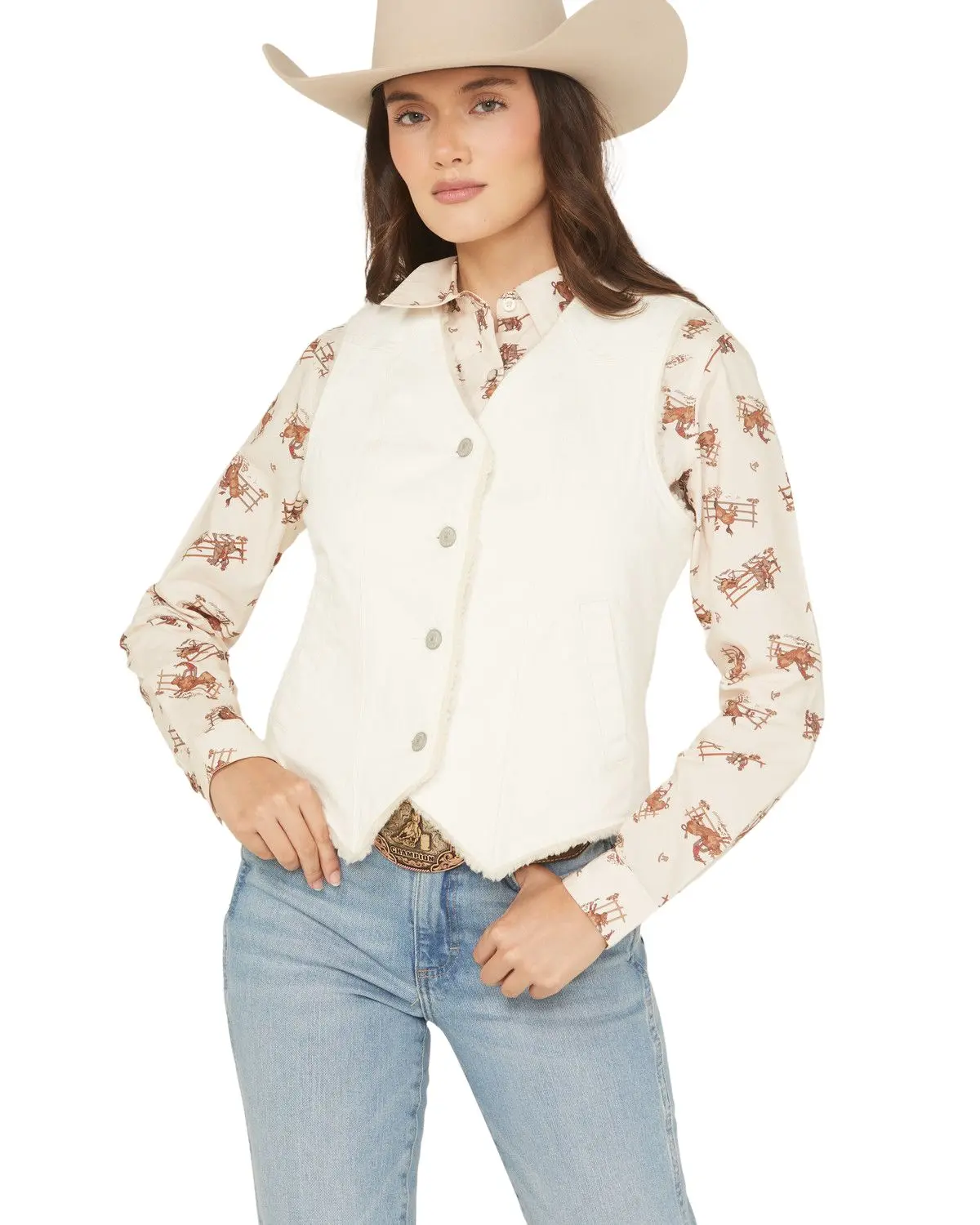 Shyanne Women's Women'S Sherpa Lined Button-Down Denim Vest - Swfa25v86