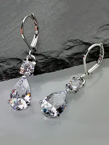 1 Pair Elegant Water Drop Shaped Dangle Earrings, Fashion Artificial Zircon Drop Earrings, Casual Jewelry for Women