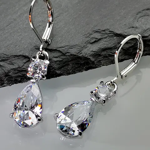 1 Pair Elegant Water Drop Shaped Dangle Earrings, Fashion Artificial Zircon Drop Earrings, Casual Jewelry for Women, Earrings Dangling