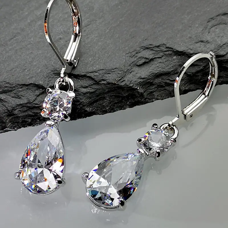 1 Pair Elegant Water Drop Shaped Dangle Earrings, Fashion Artificial Zircon Drop Earrings, Casual Jewelry for Women, Earrings Dangling