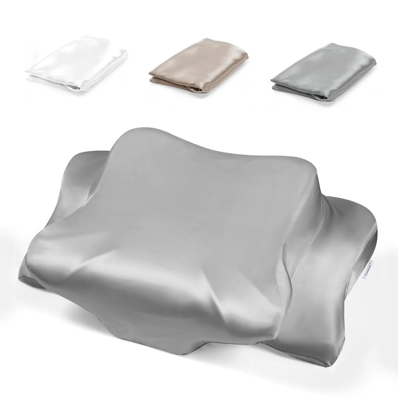 ZELIMUN Skin-Friendly Silk-Like Satin Pillowcase Cover, Zipper-Closure Bedding Cover for Cervical Orthopedic Neck Support Pillows, Solid Color Fit Design (Pillow Not Included)