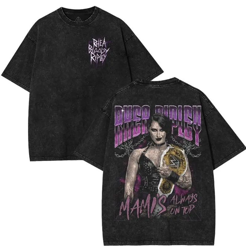 WWE "Rhea Ripley" Wash T-Shirt | Vintage Graphic Design | Iconic Wrestling Print | Classic Fan Apparel Cotton Fabric men clothing Hoodie Kangaroo 90s graphic tees Menswear Soft Top Oversized