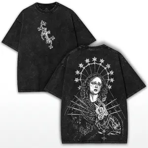 valentine shirts Lady of Sorrows Oversized Tee: Gothic Seven Swords Graphic, Vintage Washed Cotton