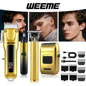 WEEME Men's 4-Piece Hair Clipper Set（Golden or Black）, USB Rechargeable Beauty Tool, Multifunctional Hair Trimmer, Includes Trimmer, Razor, Nose Hair Trimmer, Perfect Gift for Men or Daily Use