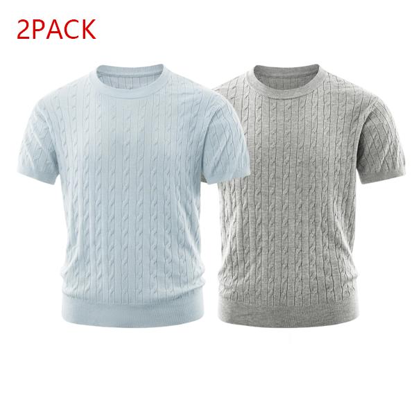 2PACK Men's Cable Knit Tees  Trendy Textured Short Sleeve Shirts, Soft Comfy Casual Crew Neck Tops, Essential Streetwear