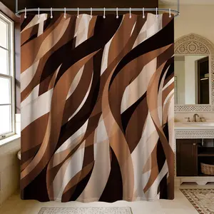 1/4pcs Brown Striped Shower Curtain Tan Brown and Black Abstract Stripe Shower Curtains for Simple Bathroom Decor, Waterproof Fabric 72 x 78 inch with Hooks