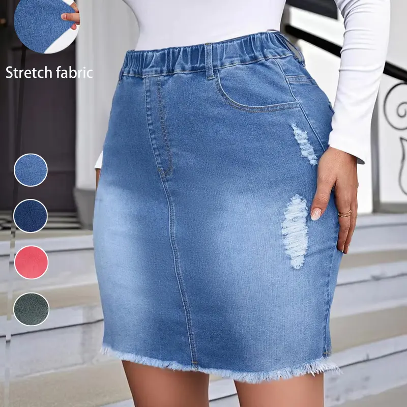 Women's Fitted Elastic Denim Skirt, Sexy Plain Design, Perfect for Party & Daily Wear, Street Fashion, Casual Style with Zipper Fly Closure, Casual Streetwear Skirt, Elastic Waist Skirt