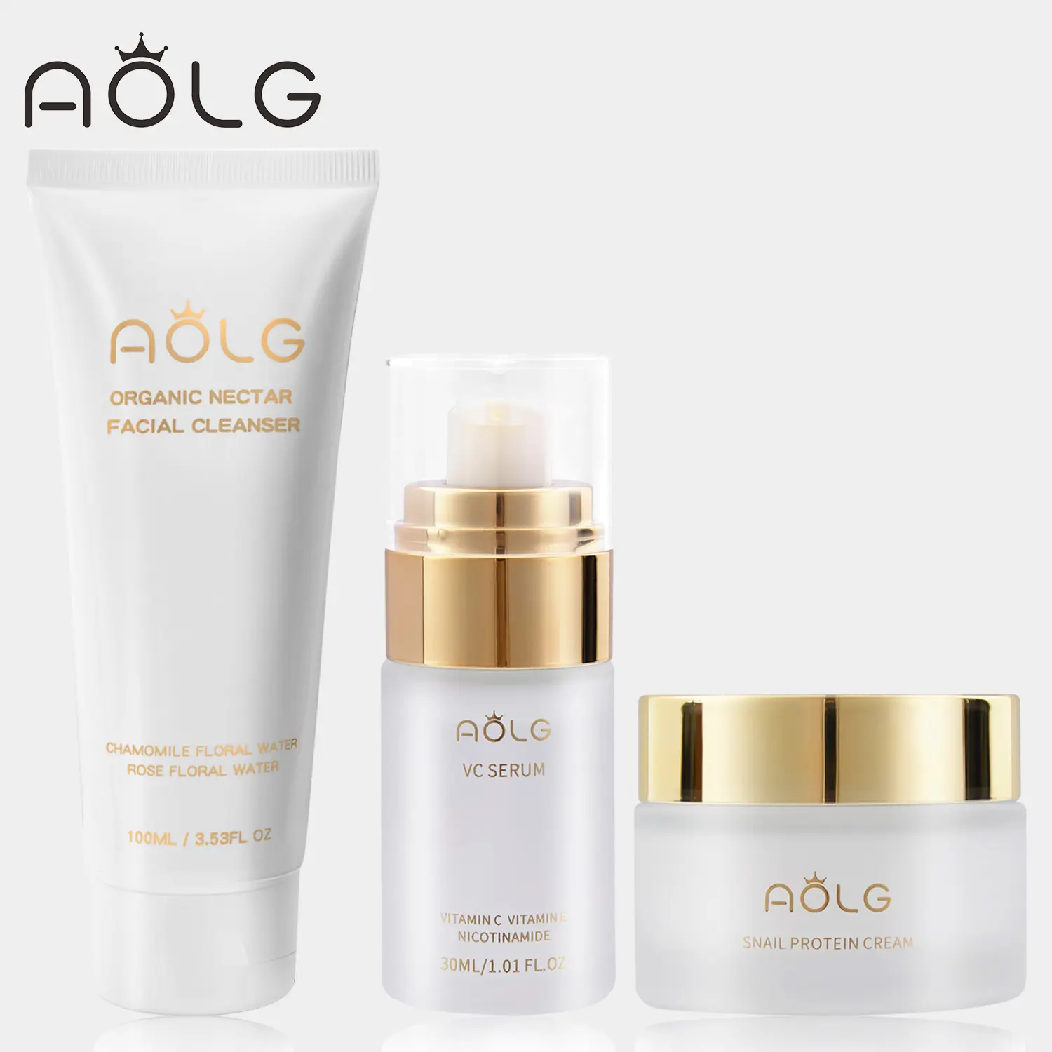 AOLG 3-Piece Skincare Kit for Cleansing & Hydration, a Lightweight Botanical Blend to Moisturize & Calm Skin with Snail Mucin & Niacinamide, Hydrate, Gentle, Skin Repair, Moisturizer, Daily, Calming, Serum, Soothing, Hydrating, Sensitive Skin, 98% Snail P