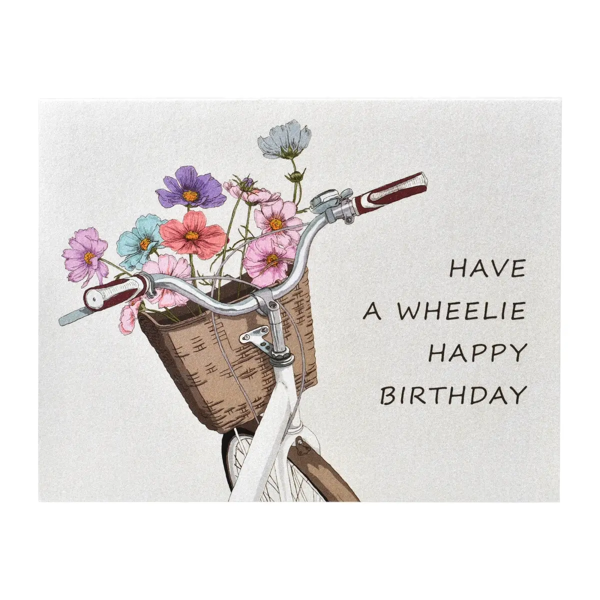 212 MAIN A2 Size Whimsical Paper-Based Printed Greeting Card - 5.5x4.25in FSC-Certified Eco-Friendly Heavy Recycled Paper, Biodegradable, Pearl Accents, Blank Inside, Birthday-Themed Novelty Flower Bike Print, White Linen Envelope, Cello Sleeve, Novelty P