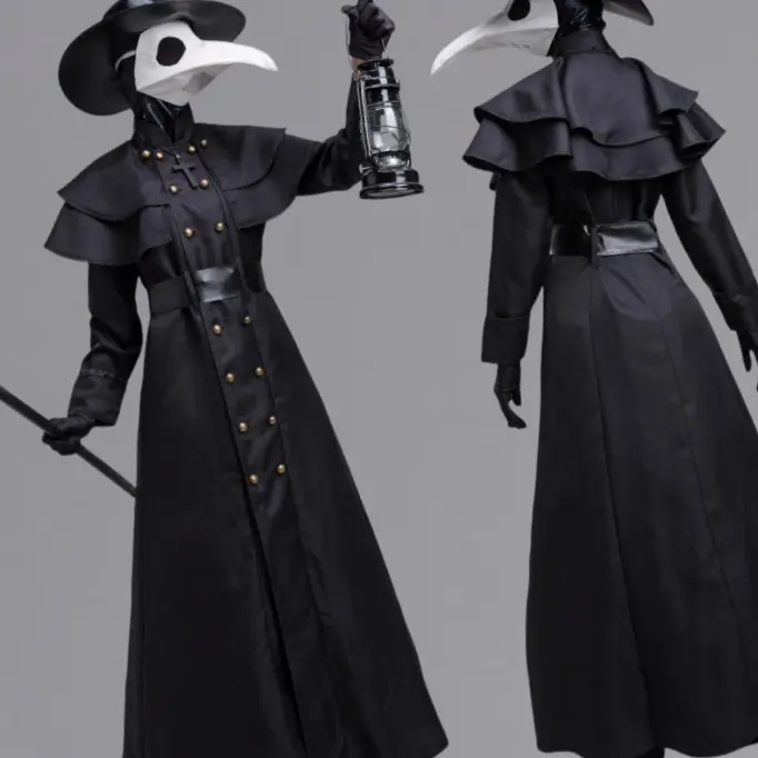 Plague Doctor Birdman Costume Set for Adults, Steampunk Medieval Gothic Polyester Cotton Blend Outfit for Halloween Stage Wear with Crow Beak Mask, Fabric, Ethnic, Accessories, Belt, Clothes, Hat, Style, 2Xl