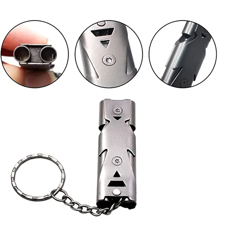 Emergency Survival Whistle, Stainless Steel Double Barrel Loud Safety Whistle, Keychain Portable Design, Outdoor Must-Have Survival Gear for Hiking, Camping, and Mountaineering.