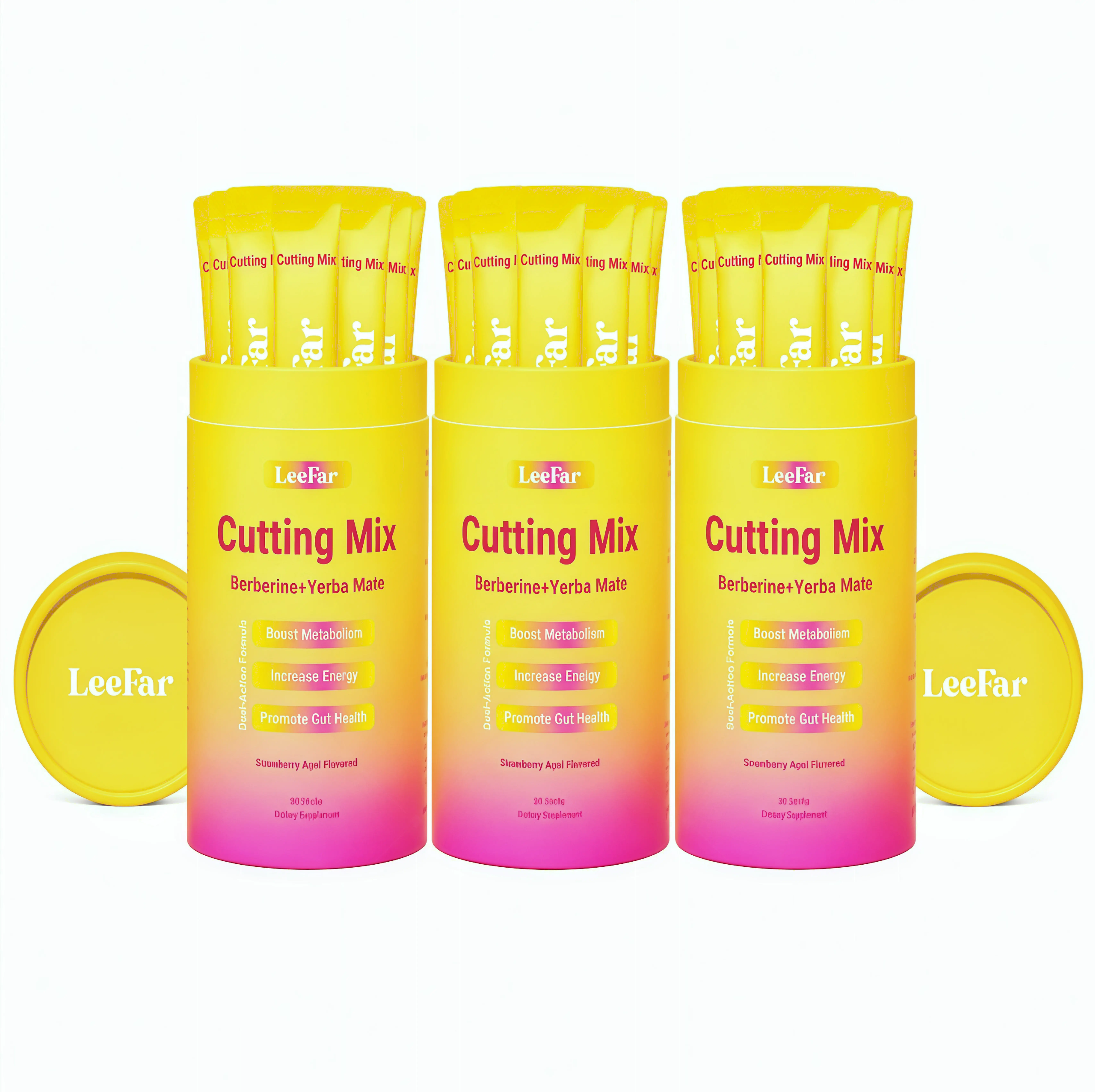 3 Pcs LeeFar Cutting Drink Mix – | NC Strawberry Açaí Flavor – | (30 Servings)