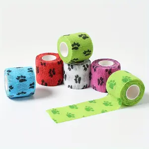 9pcs Large Self-Adhesive Joint Support Wraps for Dogs & Cats – Color-Coded Personalized Paw Print Design (Pink/Brown/Black), Easy-Use Bandage Set for Post-Surgery Care & Training