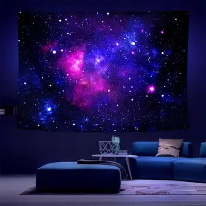 1pc Starry Sky Fluorescent Tapestry, Galaxy Polyster UV Blacklight Tapestry, Wall Hanging For Living Room Bedroom Office Home Decor/Room Decor/Party Decor, With Free Installation Package