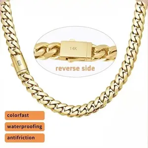 Gold-Plated Cuban Chain Necklace Premium | Advanced Anti-Rust Technology | Waterproof, Fade-Resistant & Hypoallergenic | 6–14mm | 14K&18K Gold-Plated | Valentine’s Day Gift pin party u shape star stainless steel bullet miami link bracelet ankh Marina name