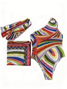 Luxury Women’s Floral One-Piece Swimsuit – Soft, Smooth Swimwear with Matching Scarf & Headband – Adjustable Fit for Poolside & Beach