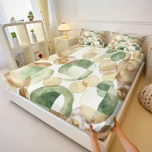 3Pcs retro geometric print fitted sheet with premium texture, elastic non-slip design to fit mattresses snugly, made of soft, skin-friendly and washable fabric for comfortable daily bedroom use, Secure Fitted Sheets