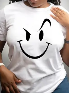 Playful Wonky Smiley Top - Bold Asymmetric Graphic for a Humorous Street Vibe,Men's and women's style sport T-shirt. Loose and fitted design. Casual style.