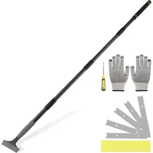 Floor Scraper Long Handle, Heavy duty floor scraper tool 16-63" made of stainless steel stronger with 5PCS extra 4Inch razor blade scraper tool is oil stains rust removal wallpaper cleaning tools.