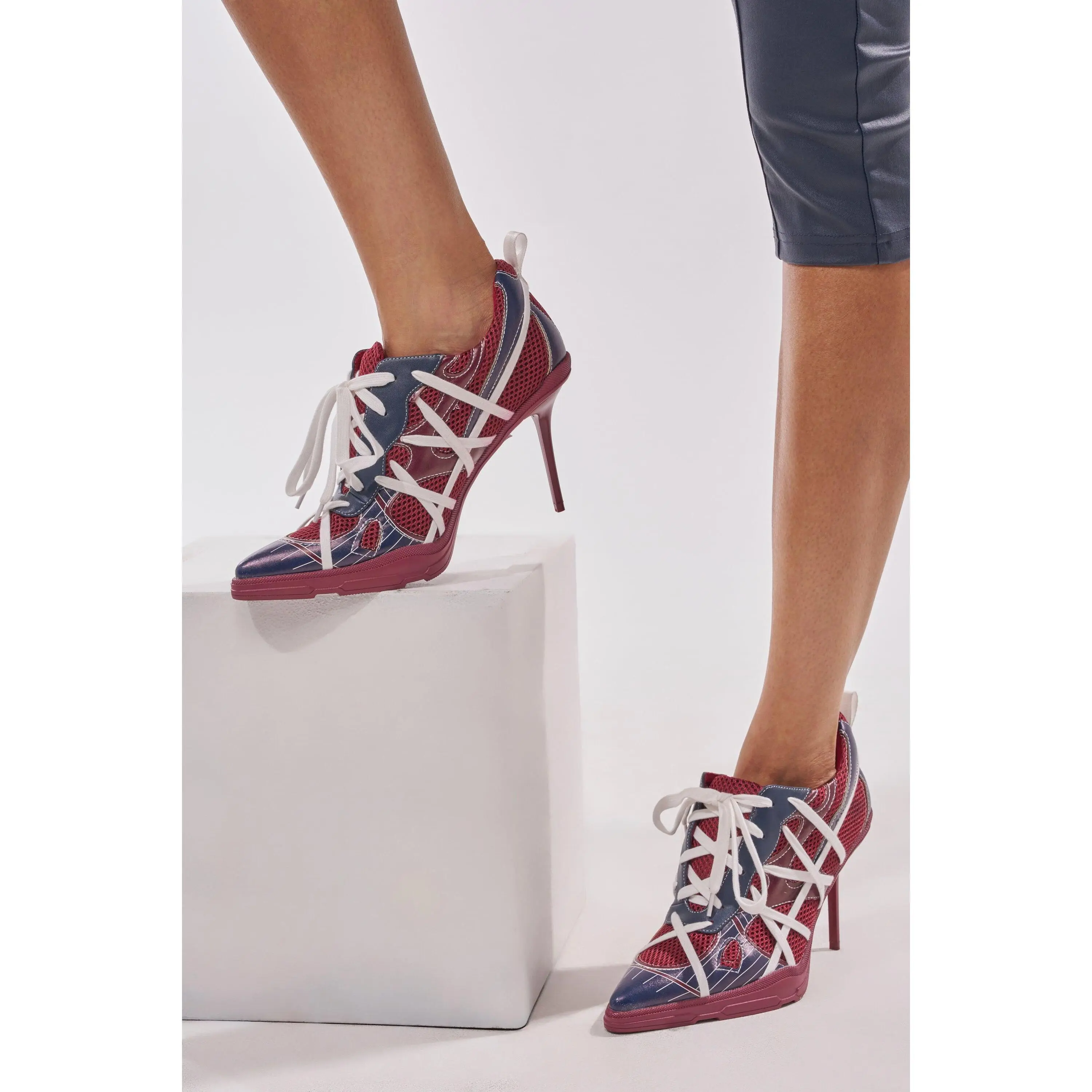 AZALEA WANG CROSS WALK BURGUNDY STILETTO SNEAKER HEEL AZALEA WANG CROSS WALK BURGUNDY STILETTO SNEAKER HEEL