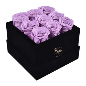 9 Lilac Roses - Black Square Velvet Box