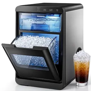 Simzlife Nugget Ice Maker Countertop, 44lbs per Day Soft Chewable Pebble Nugget Ice Machine, One-Touch Self-Cleaning with Touch Screen for Home, Kitchen, Office, Stainless Steel, Black