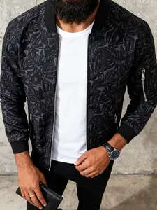 Men's Casual Jacket, Fitted, Long sleeves, Arm Zipper Detail - Baseball Collar Design, Versatile Lightweight Outerwear, Machine Washable, 100% Polyester, Suitable for Daily Wear, Sports, Jogging, and Formal Occasions - Spring and Autumn