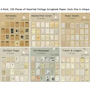 150 Sheets of Scrapbook Paper, Aesthetic Vintage Scrapbooking Supplies Pack, Ephemera for Junk Journal, Cute Notebook Stationary Journal Kit, Wall Collage Kit, Vintage Decor