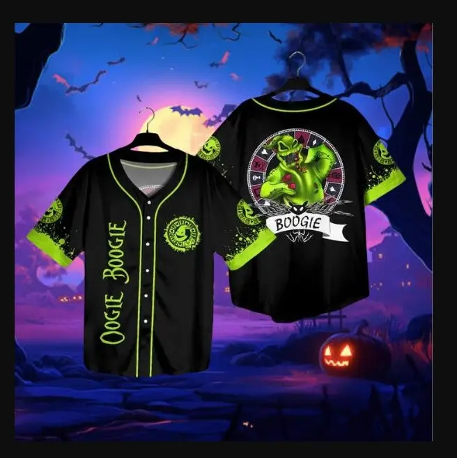 Green Monster Halloween Baseball Jersey | Spooky Black Graphic Button Up Shirt | Unisex Horror Party Top