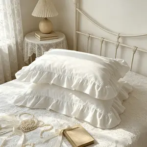 2 Piece French Vintage Ruffled Pillowcases, No pillow core Soft Comfortable Breathable Skin-Friendly, All-Season Use, Bedroom Sofa Home Decor (no Pillows)