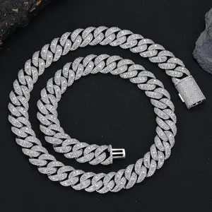 Original design cuban chain ,18K Real Gold-Plated 5A Zirconia , hip-hop 15mm mixed inlay T-shaped zircon necklace for men, street rap rapper trendy brand style
