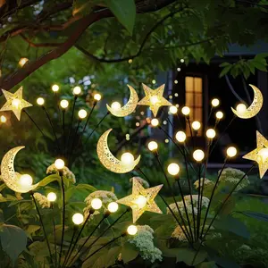 Solar Firefly Lights Outdoor Moon Star Sun Projection Stake Lights - Waterproof Solar Powered Garden Lights for Pathway, Yard, Patio Decor Warm White