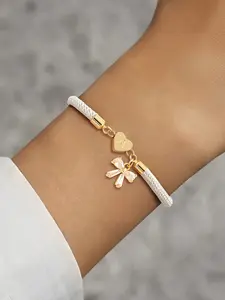 Women's Bow Heart Initial Letter Bracelet, Adjustable Multicolor Ladies' Wristband, Casual Style, All Seasons Accessory, Heart Charm Bracelet