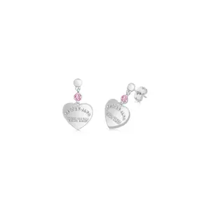 Heart Pink Crystal White Gold Plated Girl's Dangling Stud Earrings Earth2Jane