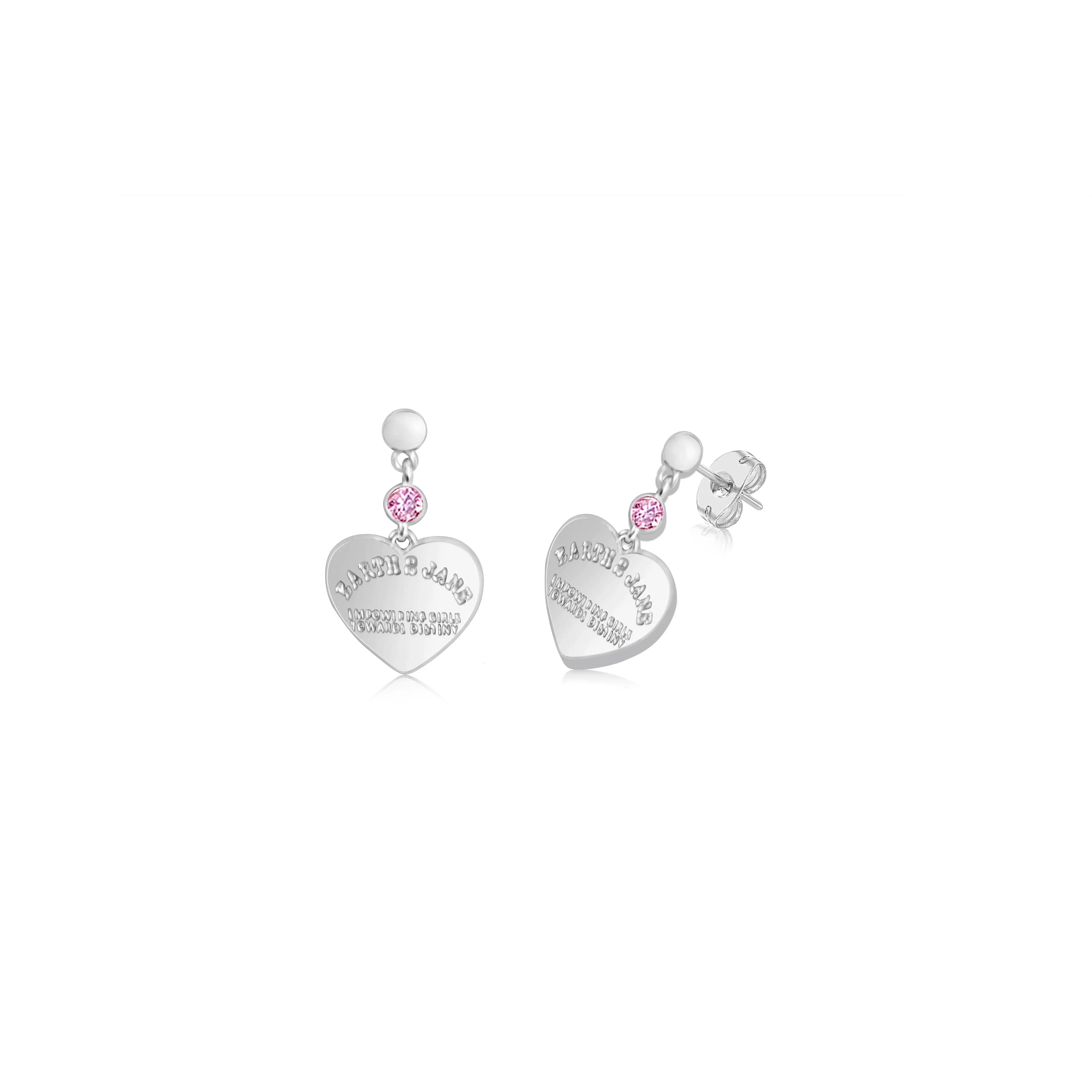 Heart Pink Crystal White Gold Plated Girl's Dangling Stud Earrings Earth2Jane