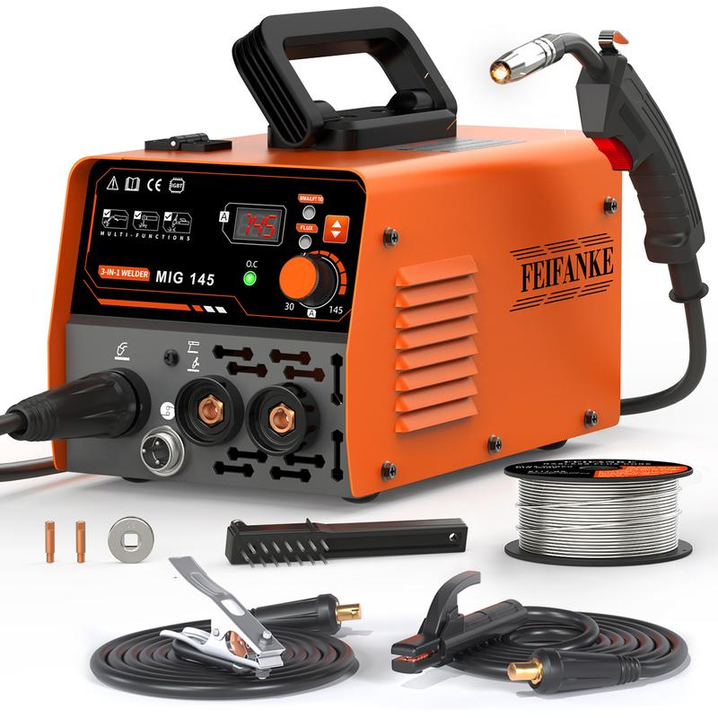 FEIFANKE MIG145Amini Welder,3-in-1 MIG/ARC/Lift TIG mig welder machine,110v IGBT Inverter synergic control ARC /MMA Welding Machine, protable LED Digtital Display Gasless Welding machine,For Repair Work &.DIY work