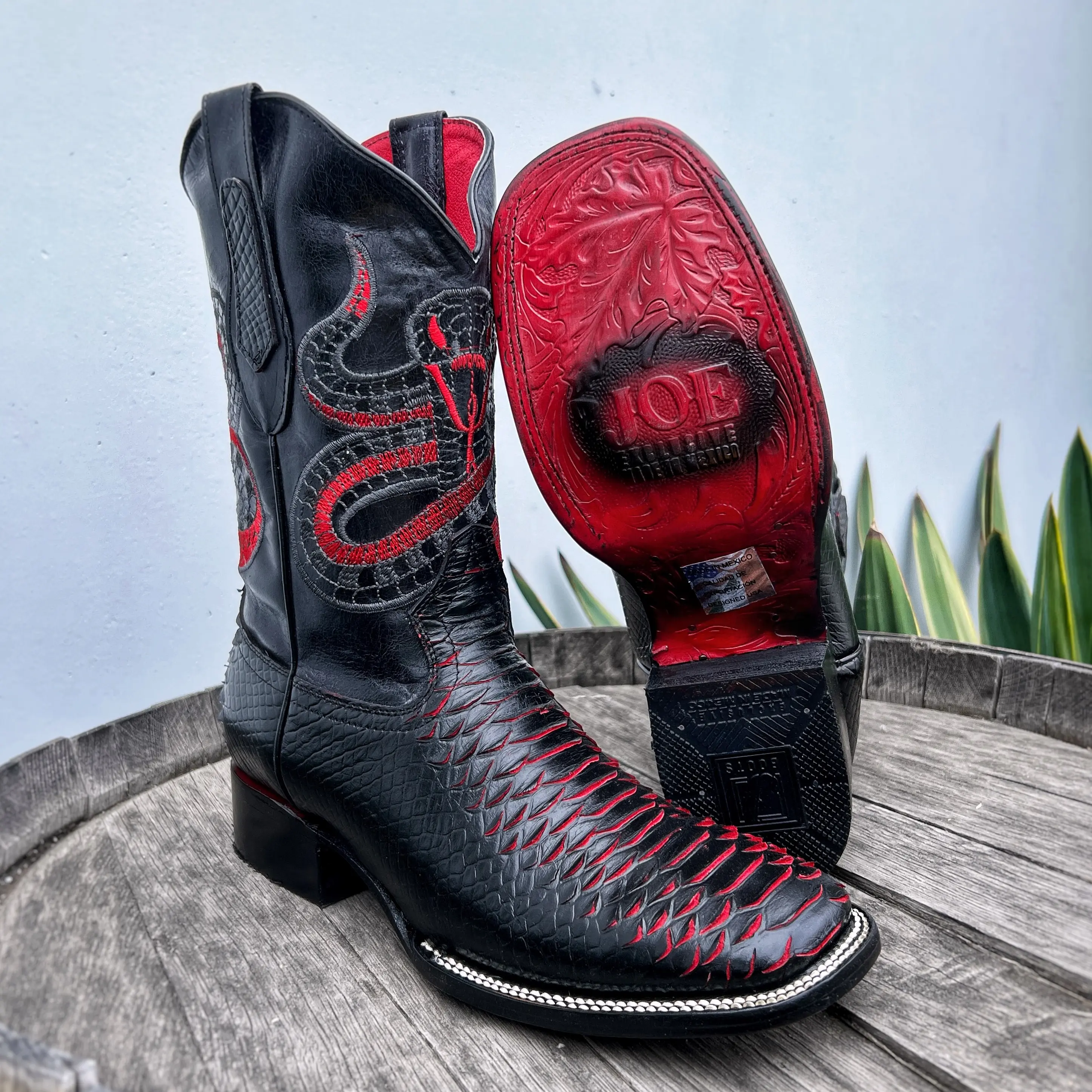 Cowboy Square Toe Imitation PYTHON Boot Premium Leather Cowboy Square Toe Imitation PYTHON Boot Premium Leather