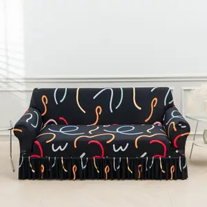 1pc Printed Skirt Line Sofa Cover, Non-Slip Furniture Protector, Reusable Couch Slipcover, Seasonal Replacement for Living Room
