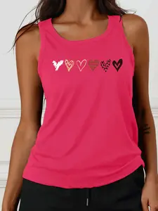 Women's Cartoon Heart Print Fitness Tank Top, Casual Sleeveless Top for Daily Wear, Ladies Sportswear for All Seasons, Workout Tank Tops, Socks
