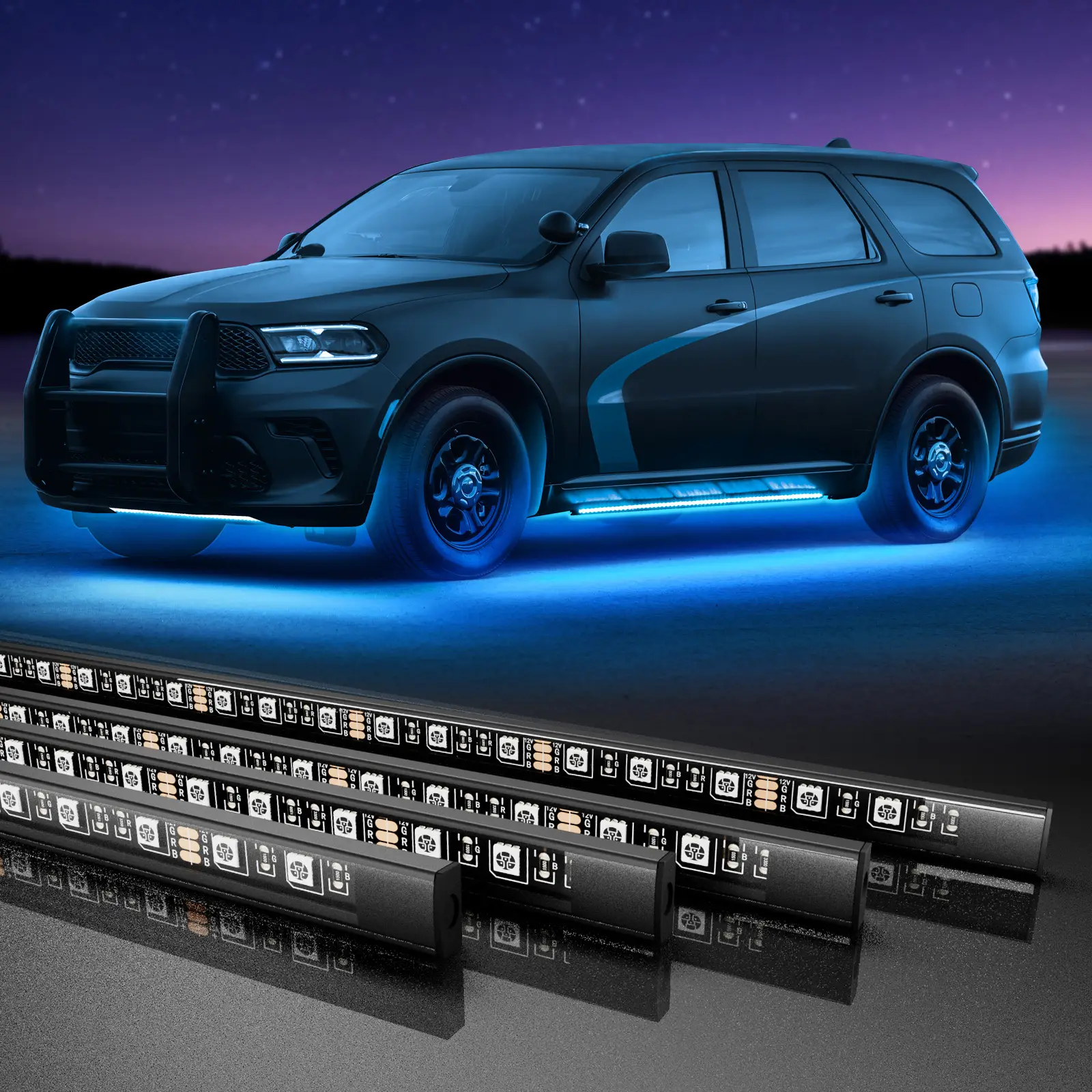 RGB Car Underglow Strip Light, 1 Set CarAExterior Under Music Svnc Light with APPControl, Waterproof Decorative LED Lightfor Car, Truck, SUV led ligh