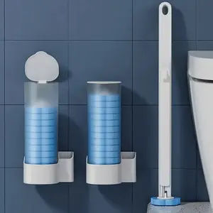 Wall-mounted disposable toilet brush set - Includes 18 disposable cleaning brush heads - Suitable for bathroom toilets and urinals for general cleaning and wiping.