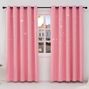 Two openwork star-shaped semi-blackout curtains, perfect for bedrooms and living rooms. These cute and unique princess-style curtains are ideal for holiday decorations.