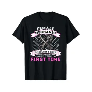 Men's Round Neck Graphic Tees, 100% Cotton Casual Menswear Print T-Shirt with Funny Female Car Mechanic Auto Repair Design, S-XXXL Oversized Fit for Outdoor Wear