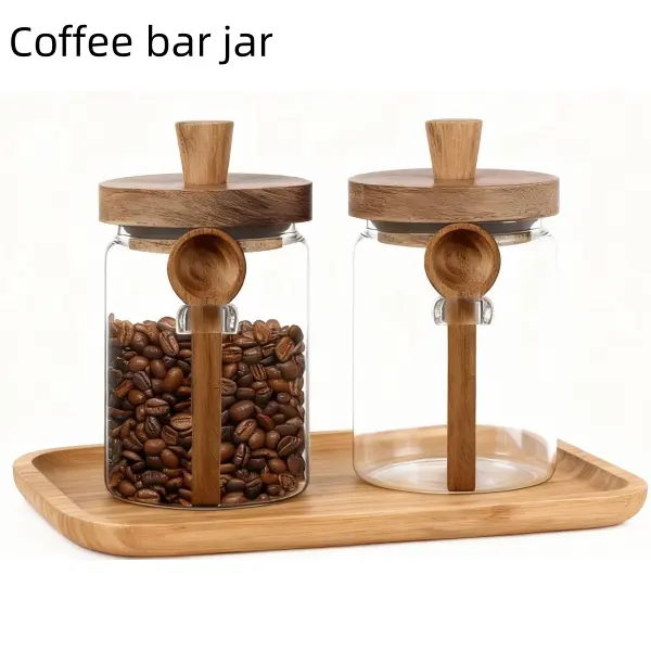 Arthink Airtight High Borosilicate Glass Coffee Canister Set - Wooden Lid, Spoon, Temperature-Resistant Can-Shaped Countertop Container & Lid Jars, Decorative Kitchen Pantry Storage Gift for Mother's Day, Airtight Container Set