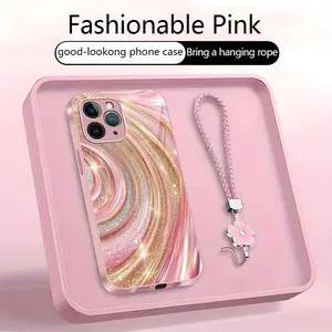Aesthetic glitter swirl case for iPhone 11 Pro Max with cute flower wrist strap, luxury marble design for girls and women, TikTok viral case — 975
