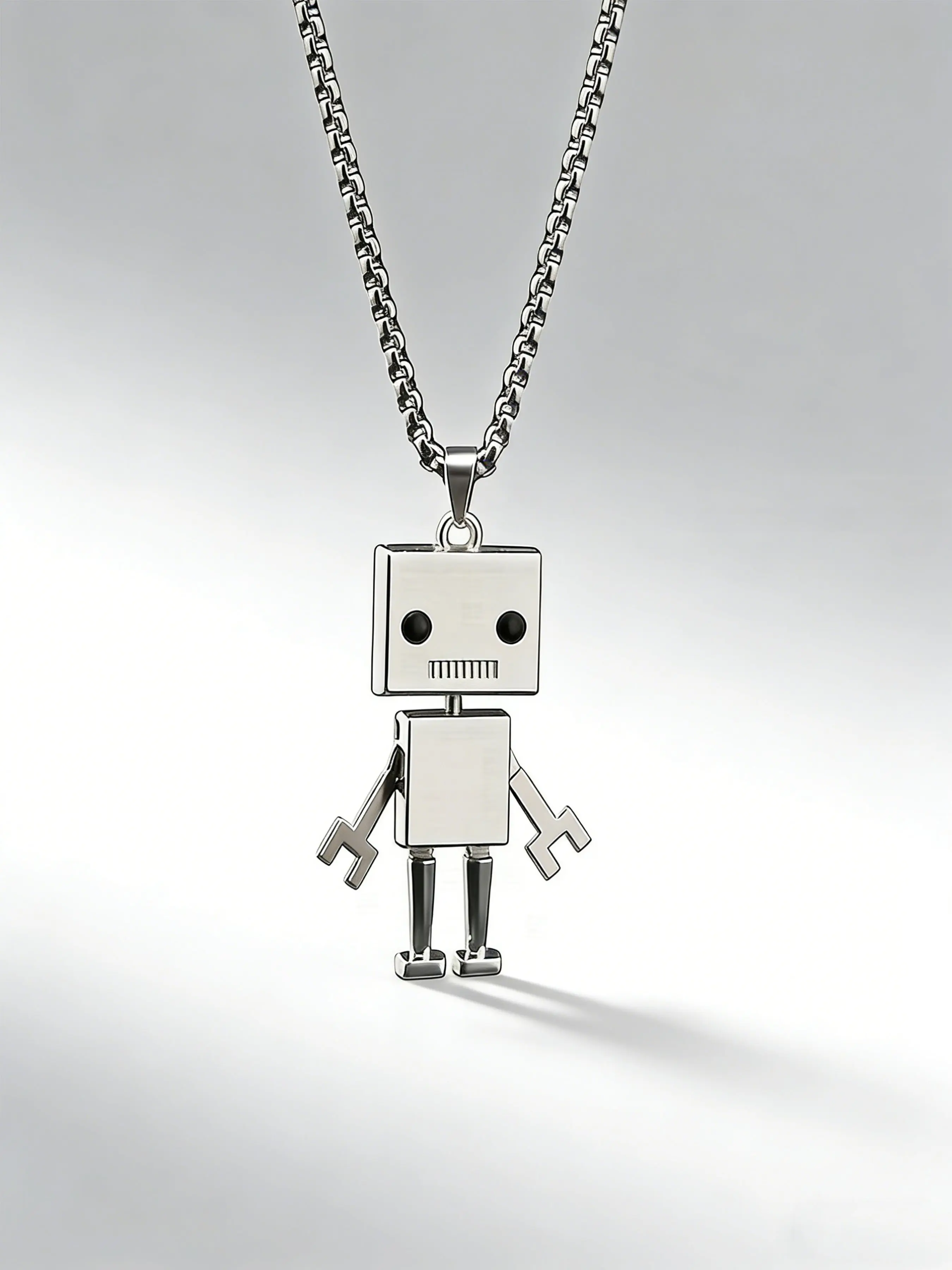 1pc Boys' Punk Robot Stainless Steel Necklace, Street Style Unique Cartoon Design Accessory, Decorative Necklace, Fashionable Pendant for Kids, Trendy Jewelry Gift Idea, Playful Cartoon Robot Pendant, Alloy Necklace
