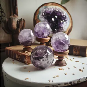 Brazil Amethyst Sphere with Stand Crystal Quartz Divination Ball Purple Healing Stone Meditation Therapy Mineral Gemstone